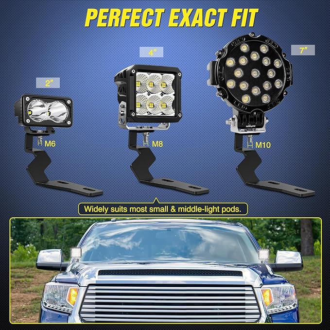 Nilight Ditch Light Brackets Hood Hinges Mount Bracket Kit for Auxiliary Offroad LED Pods Work Lighting Compatible with Toyota Tundra 2014 2015 2016 2017 2018 2019 2020 2021