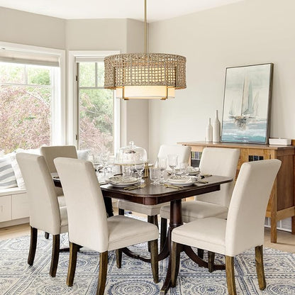 19.7" Rattan Chandelier for Dining Room, 4-Light Boho Hand Woven Pendant Light with Fabric Shade, Rustic Hanging Ceiling Light Fixture for Living Room, Kitchen Island, Bedroom, Hallway, Foyer