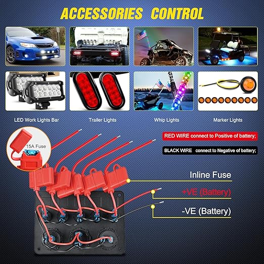 Nilight 5 Gang Multi Function Waterproof Switch Panel PD Type C and USB Socket Digital Voltmeter 12V Outlet Rocker with Inline Fuse for RVs Cars Boats Trucks Trailers Green