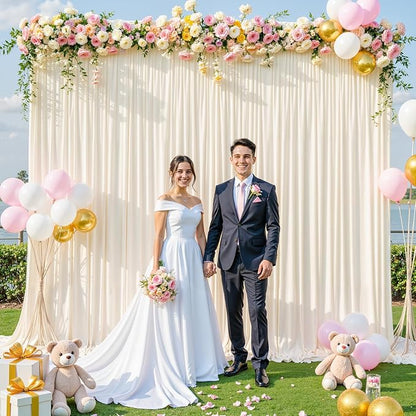 Champagne Backdrop Curtain for Parties Wedding Baby Shower Wrinkle Free Photo Curtains Backdrop Drapes Fabric Decoration for Bridal Shower 5ft x 7ft,2 Panels