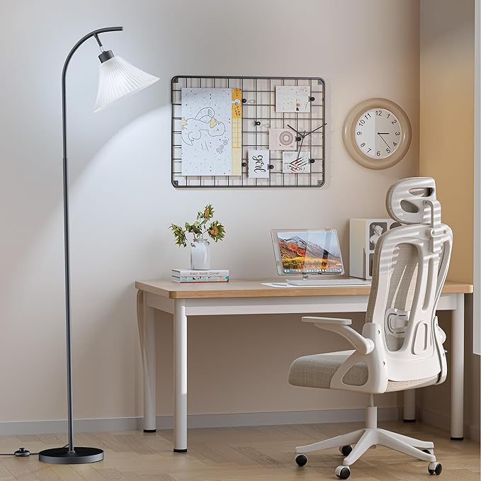 SIBRILLE Glass Floor Lamp, Dimmable Black Standing Lamp with Remote Control & 3 Color Temperatures, Modern Arc Floor Lamps for Living Room Bedroom Office Corner, 9W LED Bulb Included