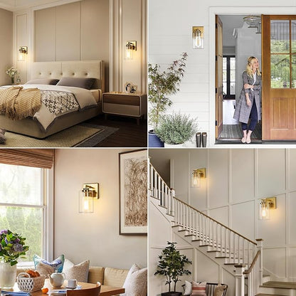 VerRon Wall Sconces, Gold Bathroom Light Fixtures, Modern Vanity Lights, Sconces Wall Lighting with Clear Glass, Sconces Wall Decor Set of 2, Light Fixture for Mirror, Living Room, Bedroom, Hallway
