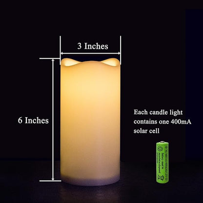 Solar Candles Outdoor Waterproof, 3" x 6" Ivory White Flameless Candles, Dusk to Dawn Light Sensor, LED Rechargeable Pillar Solar Candles for Outdoor Lanterns, Patio Decor