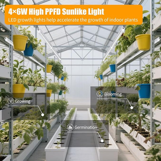 T5 1FT 0.3M 6W×4 White Light 5000K Grow Light Tubes,Full Spectrum LED Grow Lights,6W Energy Efficient,Plug & Play,for Hydroponics/Soil Seedlings Vegetables Herbs Flower (4 Packs)