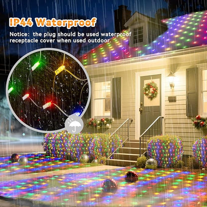 LitHome 610 LED 34.5ft x 5ft Outdoor Christmas Net Lights,Connectable Mesh Lights with 8 Modes,Waterproof Plug in Net Lights for Bushes, Garden, Backyard, Holiday, Christmas(Multicolor)
