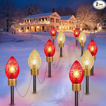 Strawberry Jumbo C9 Christmas Lights Outdoor - 2 Pack Total 17FT 10 LED Jumbo C9 Christmas Pathway Lights Outdoor, Christma Decoration for Outside Lawn, Red & Warm White