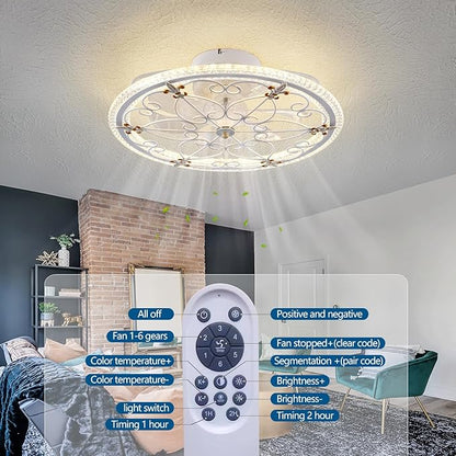 White Caged Ceiling Fan with Lights Remote Control, Farmhouse Industrial Ceiling Fan with Light for Kitchen Bedroom Living Room