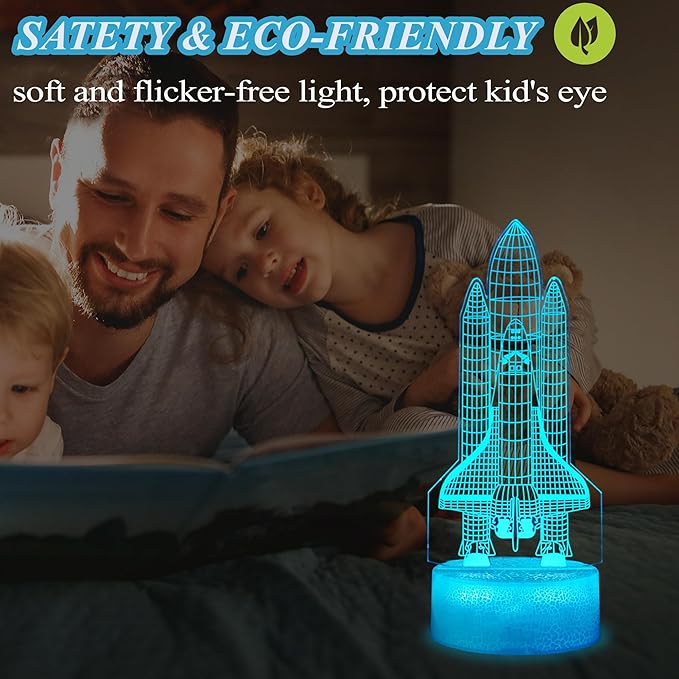 Space Shuttle Night Light, Space Shuttle Gifts, Rocket 3D Illusion Lamp with 16 Colors Changing, Timer, 4 Flash Modes and Dimmable, Kids Boys Girls Room Decoration, Holiday Xmas Spaceship Gifts