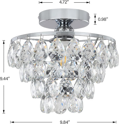 Luupyia Mini Crystal Chandelier Ceiling Light Small, Modern Crystal Ceiling Light for Hallway Fixtures Semi Flush Mount Silver Chandelier for Bedroom Hall Living Room Hallway
