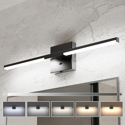 Ensenior Modern Bathroom Vanity Light 24 inch, Built-in Dimmer, 14W Dimmable 5CCT Led Bath Lights, Black Bar Vanity Light for Bathroom Mirror Cabinets Bedroom-FCC & ETL Certificated