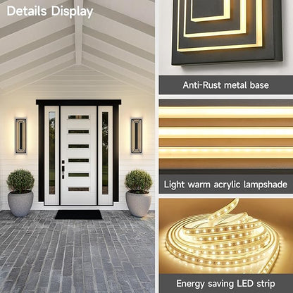 23.6 in Long Outdoor Wall Lights,3-Tier Large Exterior Lighting Fixtures,LED Front Porch Lights,Waterproof Outdoor Garage Lights,3000K Warm White Modern Acrylic Wall Sconce,36W,2 Packs