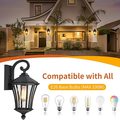 YSN 16'' Outdoor Wall Lights 2 Packs, Black Exterior Lighting Fixture Outdoor Sconce Lights, Waterproof Outside Lights for House with E26 Socket, Outdoor Lanterns for Porch, Garage, Farmhouse