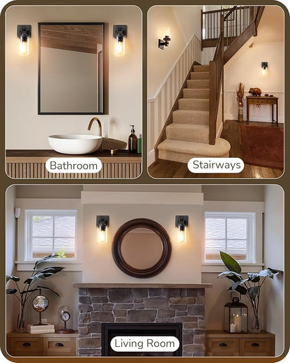 EDISHINE Wall Sconces Set of 2, Vintage Vanity Light Fixtures with Clear Glass Shade & Bronze Finish, 1-Light Wall Mount Lamp for Bathroom, Hallway, Living Room, Mirror, Kitchen