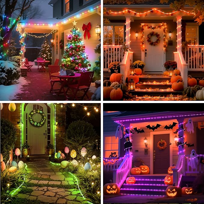 Rope Lights for Outside, 40FT 120LED Color Changing Rope Lights with Plug & Remote, 24 Colors RGB Twinkle Light Indoor Bedroom, LED String Light Outdoor Waterproof, Timer, for Christmas