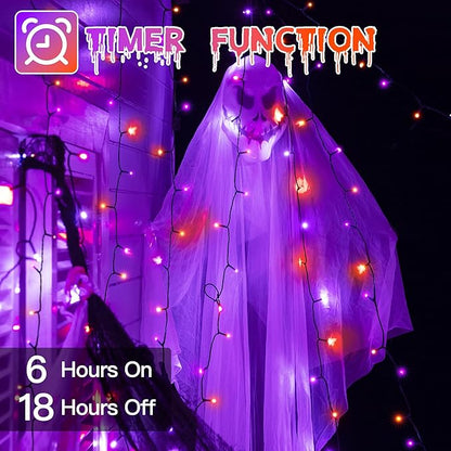Guhope 66FT 200 LED Halloween Lights, Orange + Purple Halloween Lights Outdoor with 8 Lighting Modes, Waterproof String Lights for Halloween Christmas Outdoor Party Yard Garden Decoration