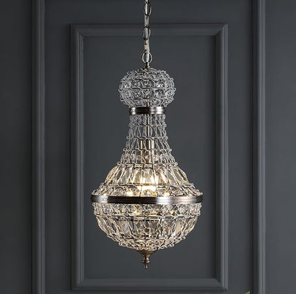 JONATHAN Y 12" Antique Brass/Clear Regina Empire LED Pendant Light, Glam Adjustable Hanging Chandelier for Dining Room Kitchen Foyer, Clear Crystal Shade, LED Bulb Included (JYL6109A)
