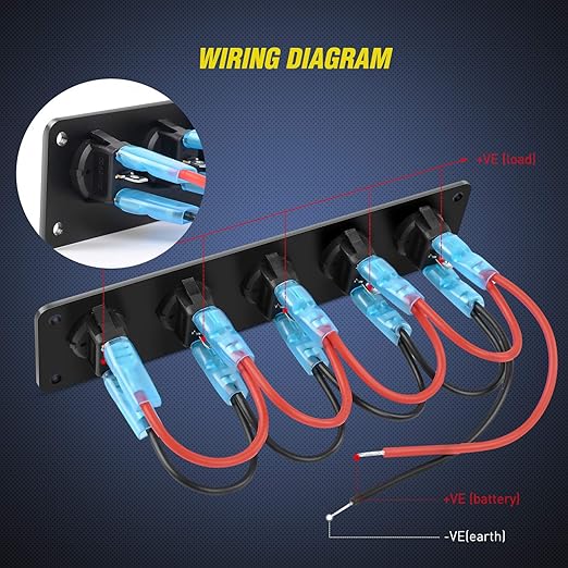 Nilight 5 Gang 3 Pin Rocker Switch Panel Waterproof On-Off Toggle Switches for Car Vehicle Trailer Truck SUV Marine Boat RV Ship 12V/24V 20A