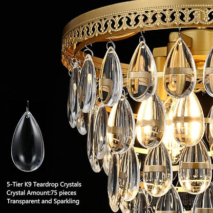 4 Light Chandeliers for Dining Room, K9 Crystal 5-Tier Vintage Gold Chandelier Light Fixture Pendant Lights Kitchen Island,Modern Chandeliers for Bedroom,Entryway