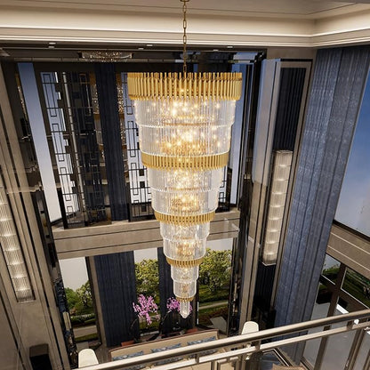 Extra Large 9-Tier Gold Crystal Chandelier Long Stair Chandeliers Luxury Empire Crystal Chandelier Lighting for High Ceiling Entryway Foyer Grand Hotel Lobby 31-Light H84 x W40