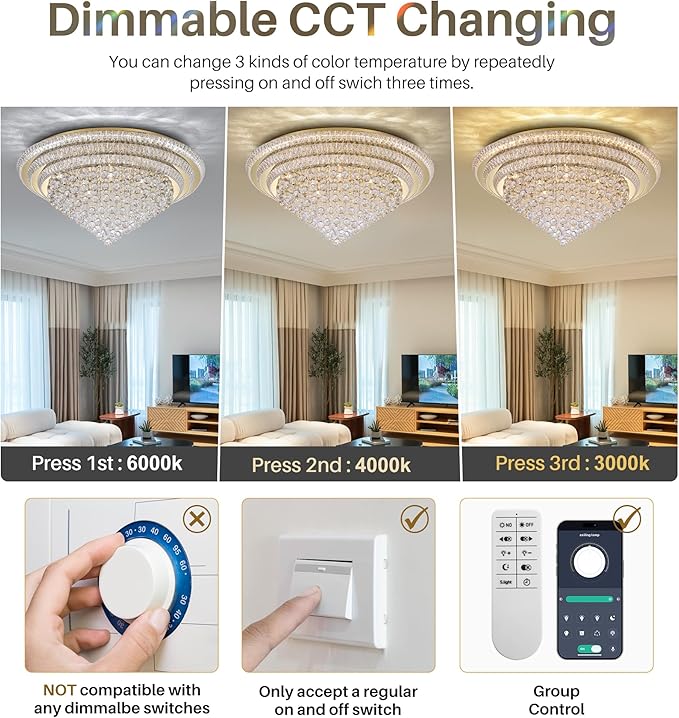 Miuyhji 40" LED Crystal Raindrop Ceiling Light,Rose Gold, Large Elegant Semi Flush Mount Chandelier Light Fixture with Remote Control for Living Room Kitchen Bedroom Hallway Entryway Foyer(Dimmable)