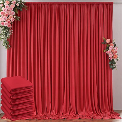 30ft x 10ft Wrinkle Free Red Backdrop Curtains for Parties, Polyester Photo Backdrop Drapes 6 Panels 5x10ft for Weddings Birthday Party Christmas Photography Background