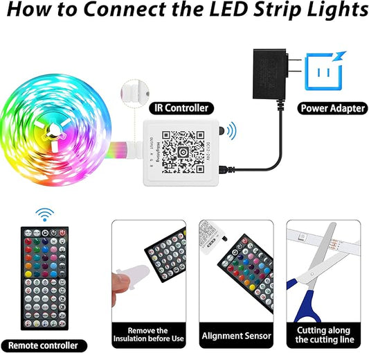 Ledagic Led Lights for Bedroom 100 ft (1 Roll of 100ft), Music Sync RGB Led Strip Lights with Remote App Control, Color Changing Led Lights for Room Home Kitchen Party Decor