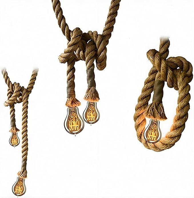 2 Head 1.5M Vintage Hemp Rope Light E26/E27 Base, Pendant Ceiling Light Lamp,Retro Style for Dining Hall Restaurant Bar Lighting(Bulb not Included)