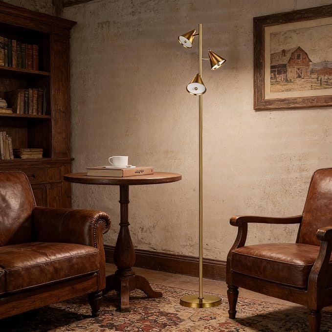3 Light Floor Lamp for Bedroom, Dimmable 3 Rotatable LED Lights, 5 Color Temps (2700K-6500K), Works with Smart Plugs, 63" Modern Standing Lamp for Living Room, Office – Bronze