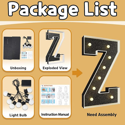 imprsv Marquee Letters Black 3FT: Black Party Decor - Light Up Letter Z Large 3 Feet Tall - Party Decorations Letter for Birthday Wedding Proposal Events