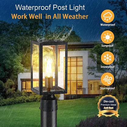 Dusk to Dawn Outdoor Post Lights with Pier Mount Base, 2-Pack Modern Lamp Post Light Fixture Waterproof Pole Lights Outdoor Column Lights Exterior Post Lantern with Clear Glass for Garden Patio