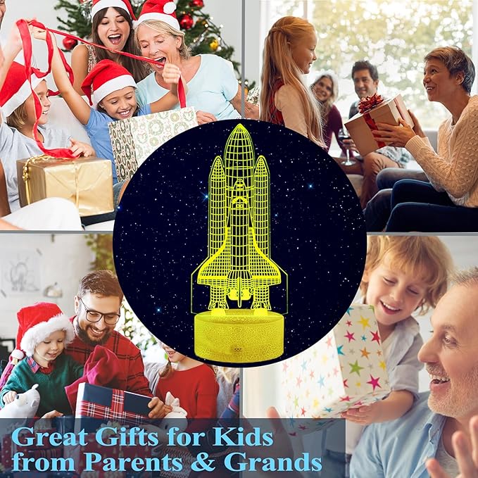 Space Shuttle Night Light, Space Shuttle Gifts, Rocket 3D Illusion Lamp with 16 Colors Changing, Timer, 4 Flash Modes and Dimmable, Kids Boys Girls Room Decoration, Holiday Xmas Spaceship Gifts
