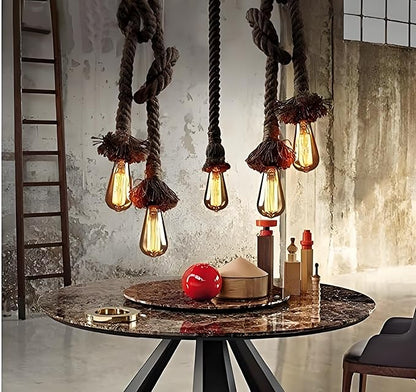 5 Head 2M Vintage Hemp Rope Light E26/E27 Base, Pendant Ceiling Light Lamp,Retro Style for Dining Hall Restaurant Bar Lighting(Bulb not Included)