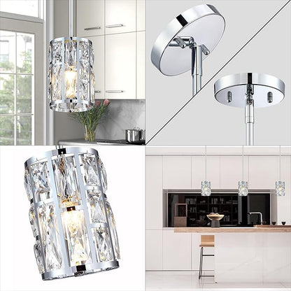 MEXO Modern Crystal Pendant Light Fixture 3-Pack Chrome Finish Hanging Lighting Crystal Chandelier for Kitchen Island