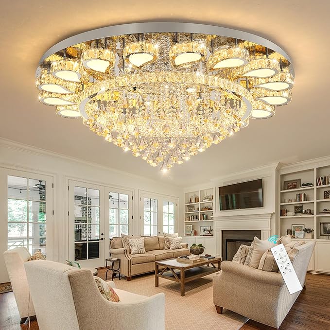 HAIXIANG Extra Large Chandelier for Living Room Crystal Chandeliers High Ceiling Light Fixtures Luxury Modern Dimmbale Lighting Silver Lights for Entryway Foyer