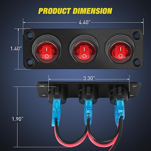 Nilight 3 Gang Rocker Switch Panel 12V Waterproof On-Off Toggle Switches with Red LED Light 3 Pin for Automotive Lights Marine Boat Car Camper Truck Vehicles