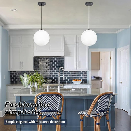 KoKo&Yukina 10" Globe Pendant Light Black Mid Century Pendant Light Mid Century Adjustable Hanging Light Fixture Matte Black Finished with Milk Glass Lampshade for Dining Room Bedroom Kitchen Island