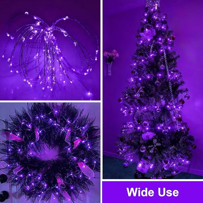 QITONG Solar Fairy Lights Outdoor Waterproof, 2 Pack Each 66ft 200 LED Purple Christmas String Lights, Silver Wire Twinkle Mini Lights with 8 Modes