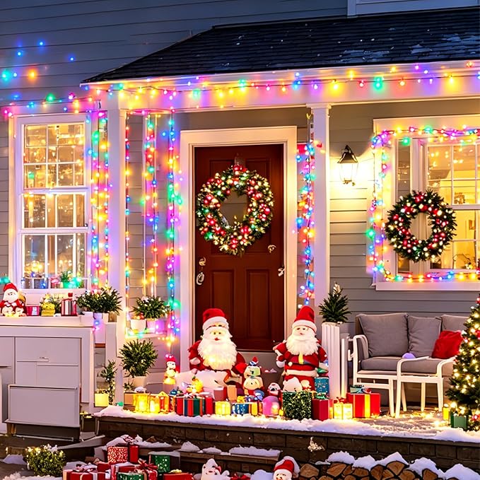 LAMPHOME 200LED 66FT Multicolor Christmas Mini String Lights,Plug in Waterproof Connectable LED Fairy Lights,Indoor & Outdoor Christmas Tree Lights for Home Party Garden Yard Bedroom Decor
