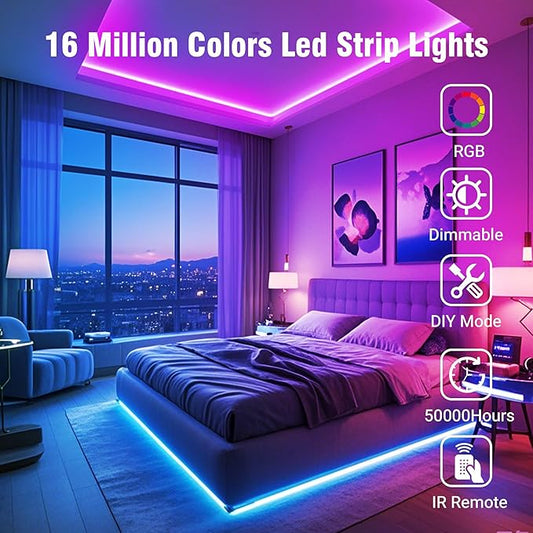 VOLIVO 100ft Led Strip Lights for Bedroom, Color Changing Led Light Strips Kit with 24 Keys IR Remote and Smart App Control, RGB Music Sync Lighting for Room, Home Decor