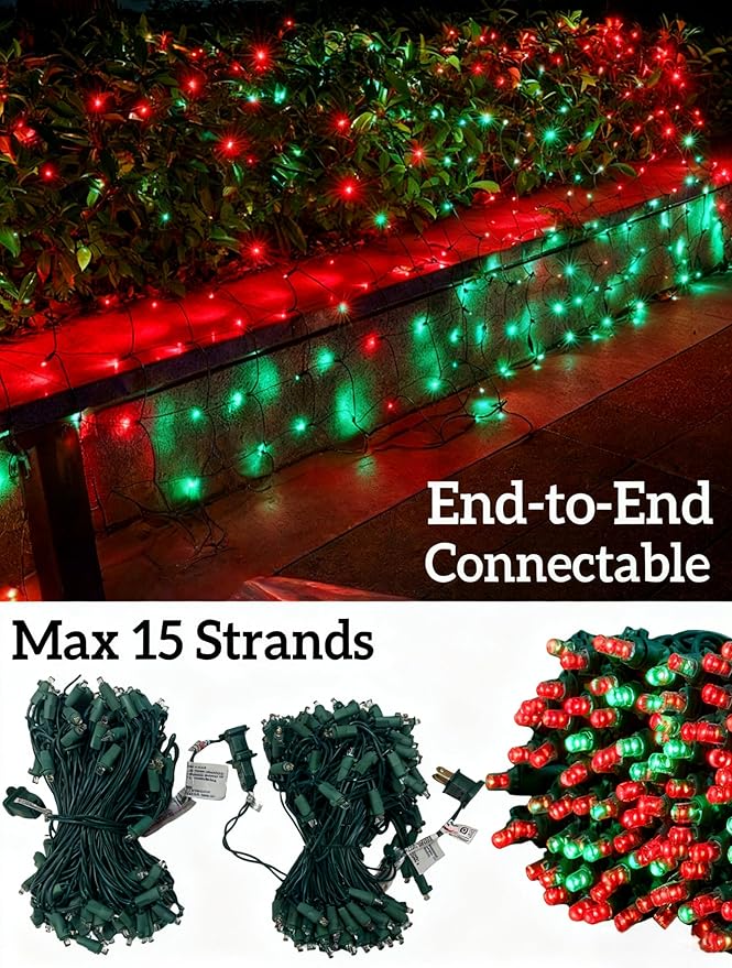 Led Christmas Net Lights for Bushes, 132LED 6FT x 6FT Connectable UL Certified Net Lights for Bushes Tree Shrubs Xmas Trunk Green Wire Christmas Decorations
