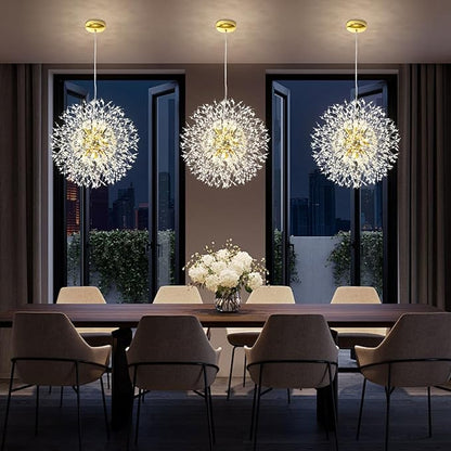 Qamra Modern Crystal Gold Chandeliers, Firework Dandelion Sputnik Chandelier Light Fixture Pendant Lighting for Dining Room, Bedroom, Kitchen, Living Room(12-Light, Gold)