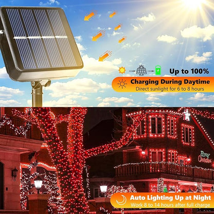 Joomer Solar String Lights, 39FT 100LED Solar Powered Outdoor Fairy Lights, Waterproof 8 Modes Twinkle String Light for Garden Patio Yard Tree Wedding Christmas Decor (Red)
