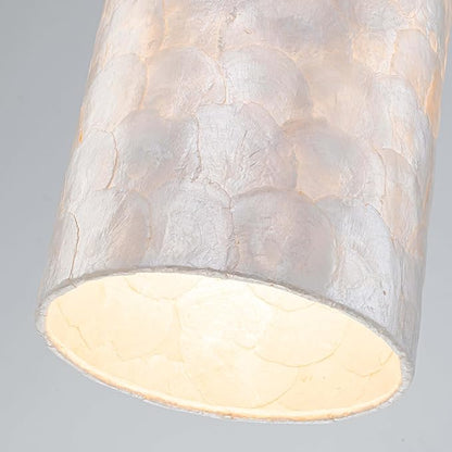 LumFurn D7 inch Capiz Shell Chandelier, 1-Light Coastal Design Pendant Light Fixture for Dining Room, Kitchen Island, D7 x H18~66 in(Adjustable Height), Shell Lampshade & Chrome Finish Frame