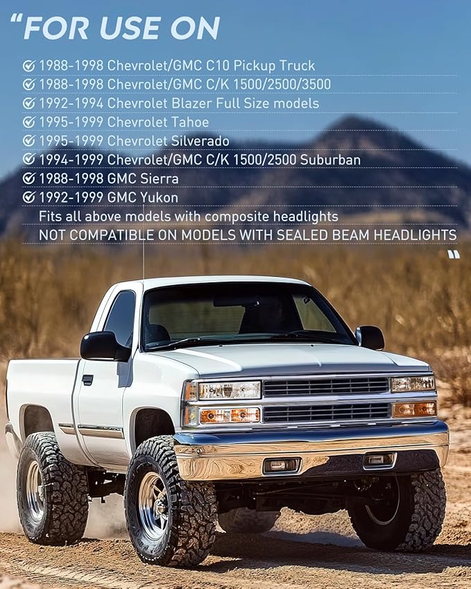Nilight Headlight Assembly Compatible with 1988 1989 1990 1991 1992 1993 1994 1995 1996 1997 1998 Chevrolet GMC C10 C/K 1988-1999 Silverado Suburban Sierra Blazer Tahoe Yukon Chrome Housing