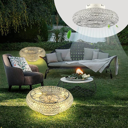 Caged Crystal Ceiling Fans with Lights and Remote,20" Flush Mount Low Profile Ceiling Fan with Light,6 Speed Enclosed Ceiling Fan with Reversible Motor for Bedroom Kitchen Living Room