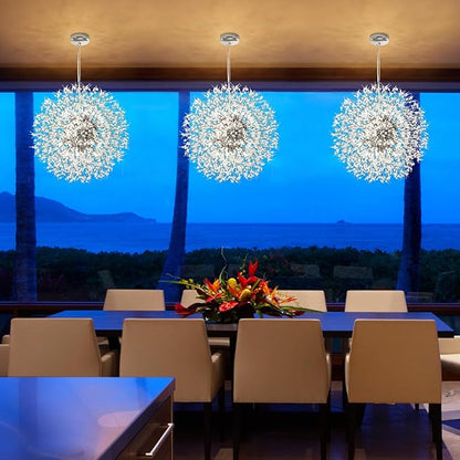 Qamra Modern Crystal Chandeliers, Chrome Firework Dandelion Sputnik Chandelier Light Fixture Pendant Lighting for Dining Room, Bedroom, Kitchen, Living Room(16-Light, Chrome)