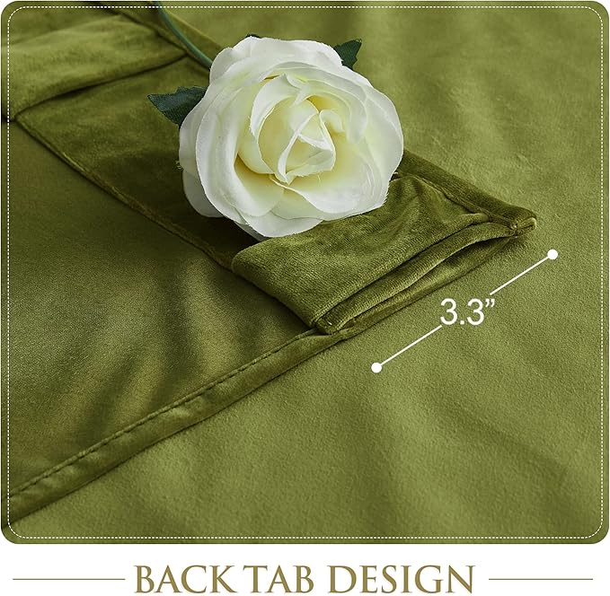 StangH Olive Green Velvet Curtains for Bedroom, Back Tab Light Blocking Thermal Insulated Window Door Drapes for Living Room/Farmhouse/Office, W52 x L84, 1 Panel