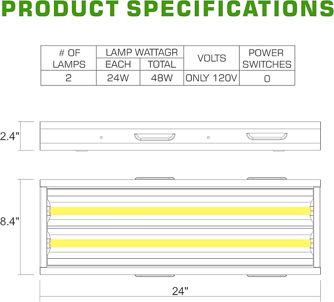 BloomGrow 2FT T-5 HO Fluorescent Lighting Kit 2-Bulb 24W 6500K Lamp Included for Indoor Growing T5 Grow Lights Fixtures