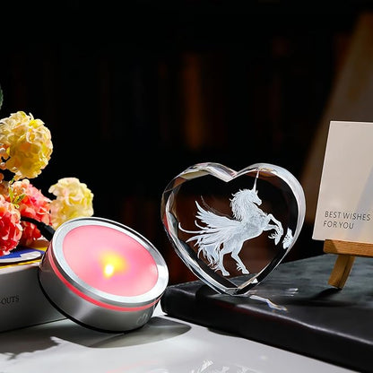 Qianwei Unicorn Gifts for Women 3D Crystal Heart - Laser Unicorn Decor Glass Animals Unicorn Gifts Figurines Statue Stuff for Room Decorations Unicorn Night Light