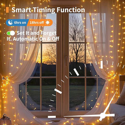 Fairy Curtain Lights, 200 LED Upgraded Tangle-Free Hanging Lights with Remote, USB Plug in String Lights for Bedroom Wall Window Wedding Party Xmas Home Décor - 6.6 x 6.6 Ft, Warm White